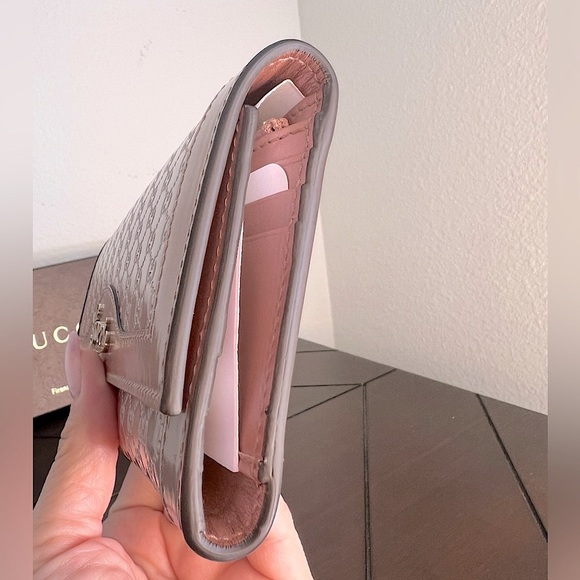 GUCCI Valentine GG Guccissima Continental Trifold Enamel Pink Leather Wallet - Picture 13 of 15